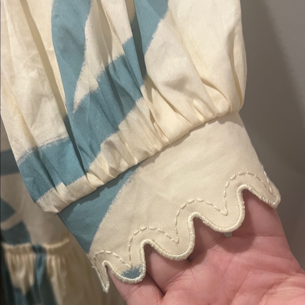Cream and Blue Women's Dress - Picture 9 of 11